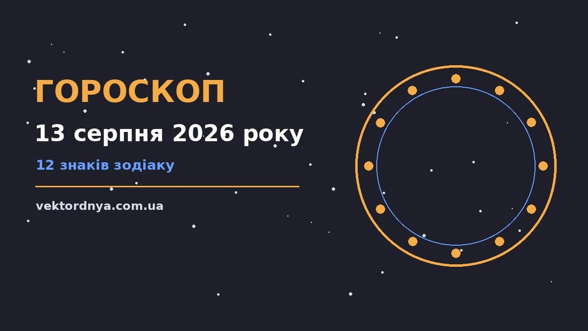 Зодіакальний фон у м’яких синьо-золотих відтінках, ілюстрація до гороскопу на 13 серпня 2026 року